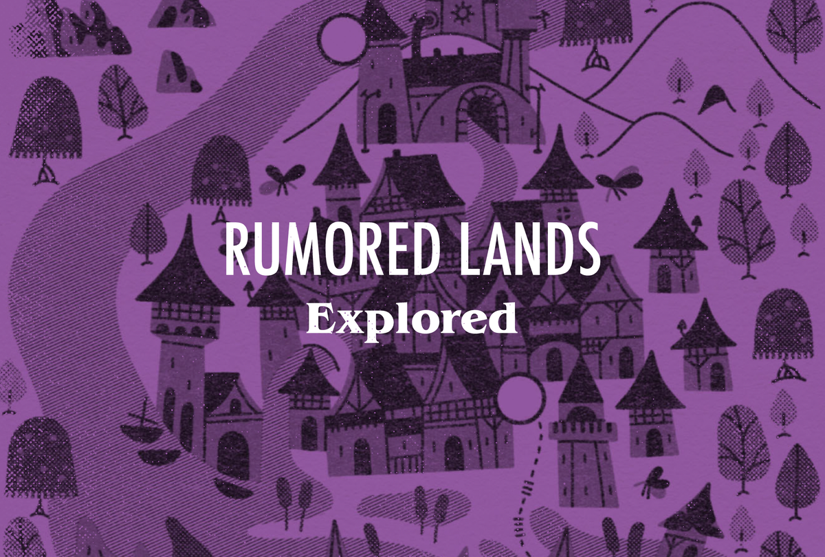 A riso-printed map that reads "Rumored Lands explored."