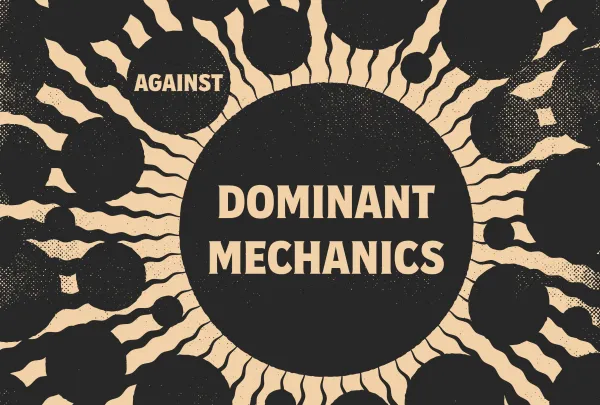 A black massive circle overwhelms other smaller ones in a cracked landscape.